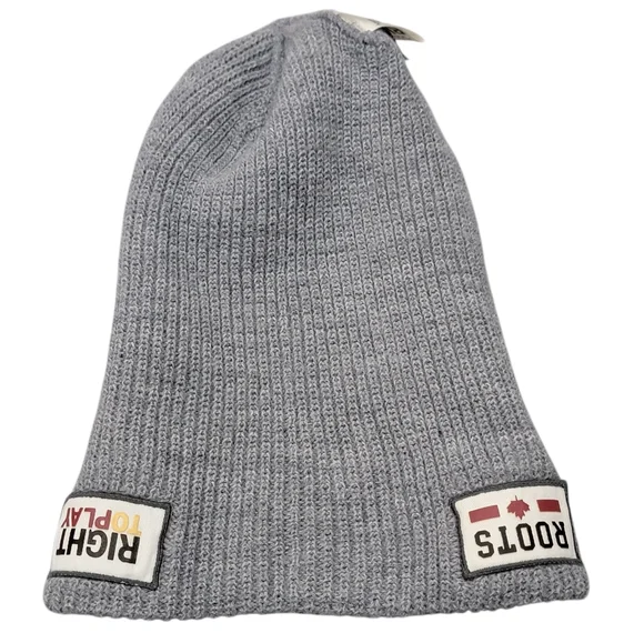 Roots Canada Raised Cuff Knit Beanie Toque Grey Winter Hat “Right to Play” - Picture 6 of 16